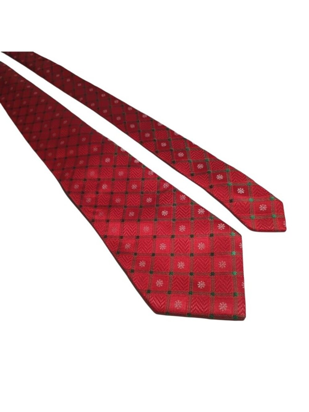 Holiday Traditions Christmas Red Plaid Snowflake Tie Silk Hallmark Novelty Gift